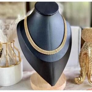 18k Gold Plated chunky Woven Choker Necklace Gold Collar Chain womens jewelry